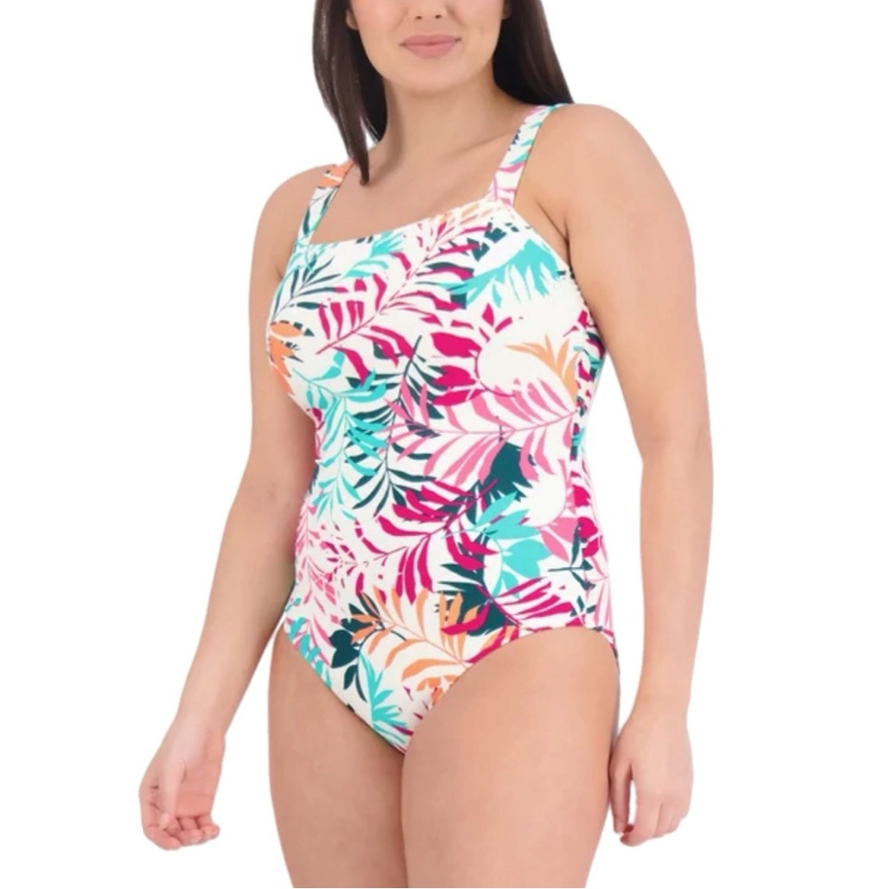 NEW Eddie Bauer One Piece Floral Tropical UPF 50 Adjustable Strap Swimsuit, S